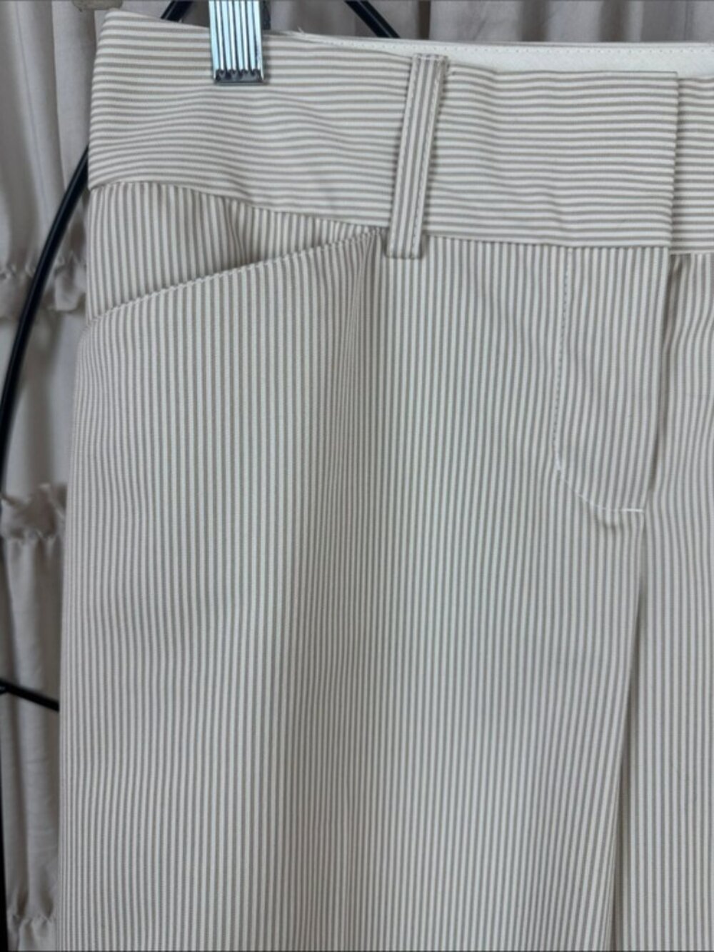 Express Design Studio Women's Cream Beige Striped Cropped Wide Leg Dress Pants - Picture 3 of 9